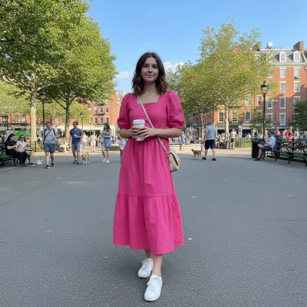 Joie midi pink dress with puff sleeves